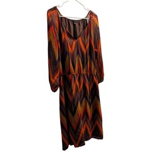 Banana Republic Brown & Orange Pattern Sheer Sleeve Dress 10